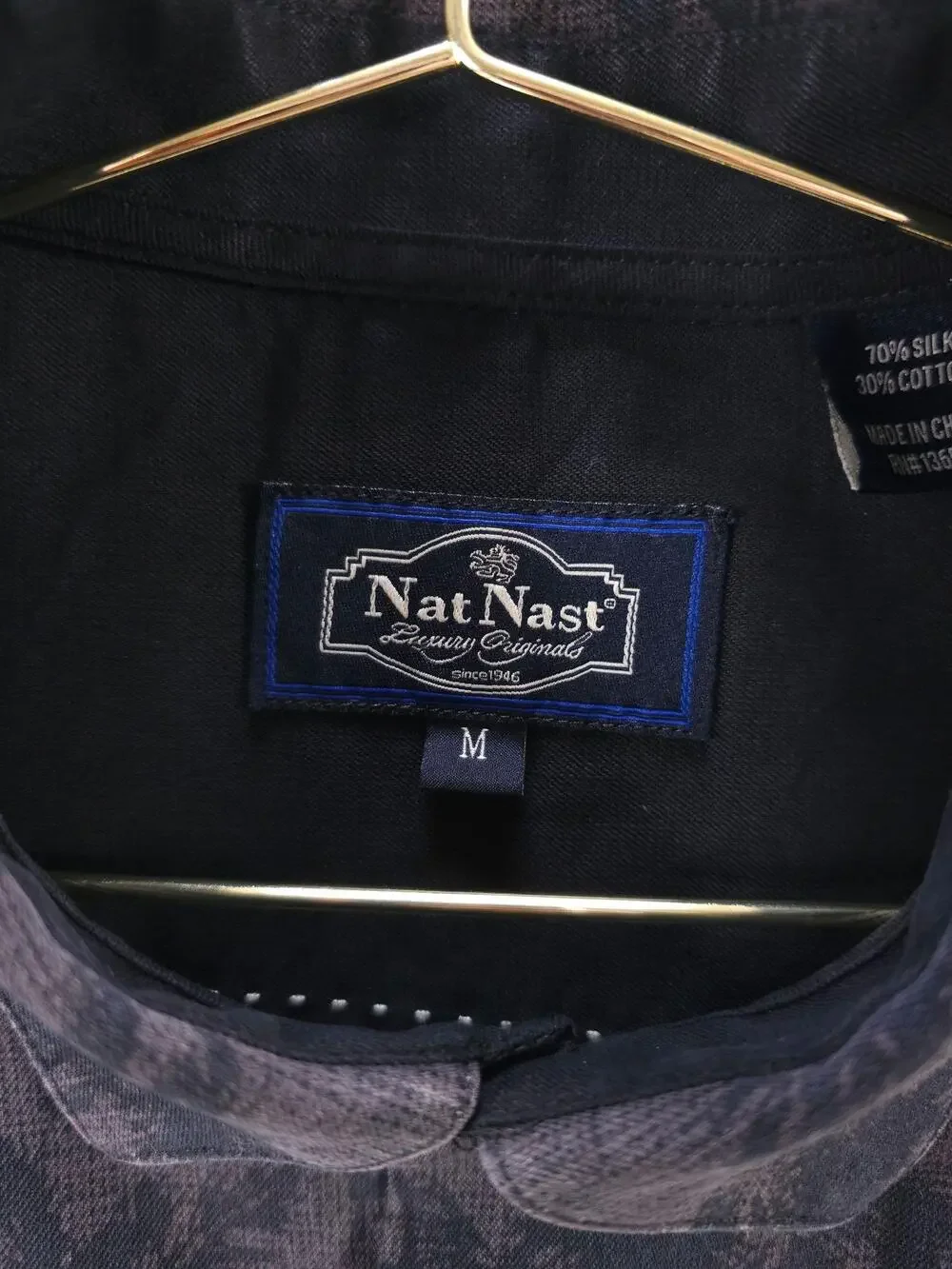 Nat Nast Shirt Mens Medium Brown Silk Cotton Palm Tree Tropical Hawaiian Aloha